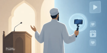 Ilustrasi Dari Mimbar ke Konten Pendek/Generate by AI
