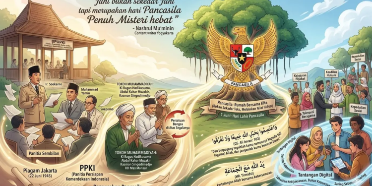 1 Juni bukan sekadar sejarah; Pancasila adalah kompas persatuan yang menjaga Indonesia tetap utuh. (Ilustrasi: AI)