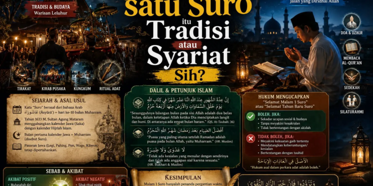 Malam 1 Suro tradisi budaya, bukan syariat. Isi dengan ibadah, jauhi mitos kesialan. (Ilustrasi: AI)