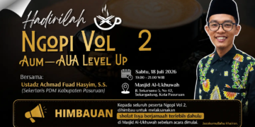 NGOPI Vol. 2 mempererat sinergi AUM, AUA, dan AMM melalui diskusi inspiratif berlandaskan ukhuwah serta kolaborasi. (Ilustrasi: Yogi/pasmu.id)