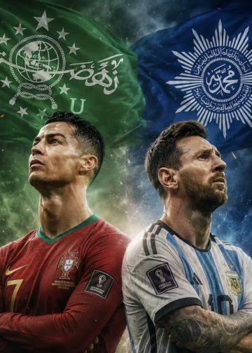 Ronaldo dan Messi, NU dan Muhammadiyah, sama-sama hebat dengan caranya masing-masing tanpa saling menjatuhkan. (Ilustrasi: AI)