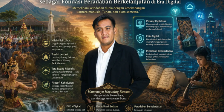 Revitalisasi Hamemayu Hayuning Bawana di era digital menjaga keseimbangan budaya dan teknologi untuk peradaban berkelanjutan. (Ilustrasi: AI)