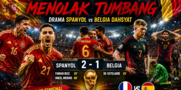 Spanyol lolos ke semifinal Piala Dunia 2026 setelah gol dramatis Mikel Merino di menit akhir. (Ilustrasi: AI)